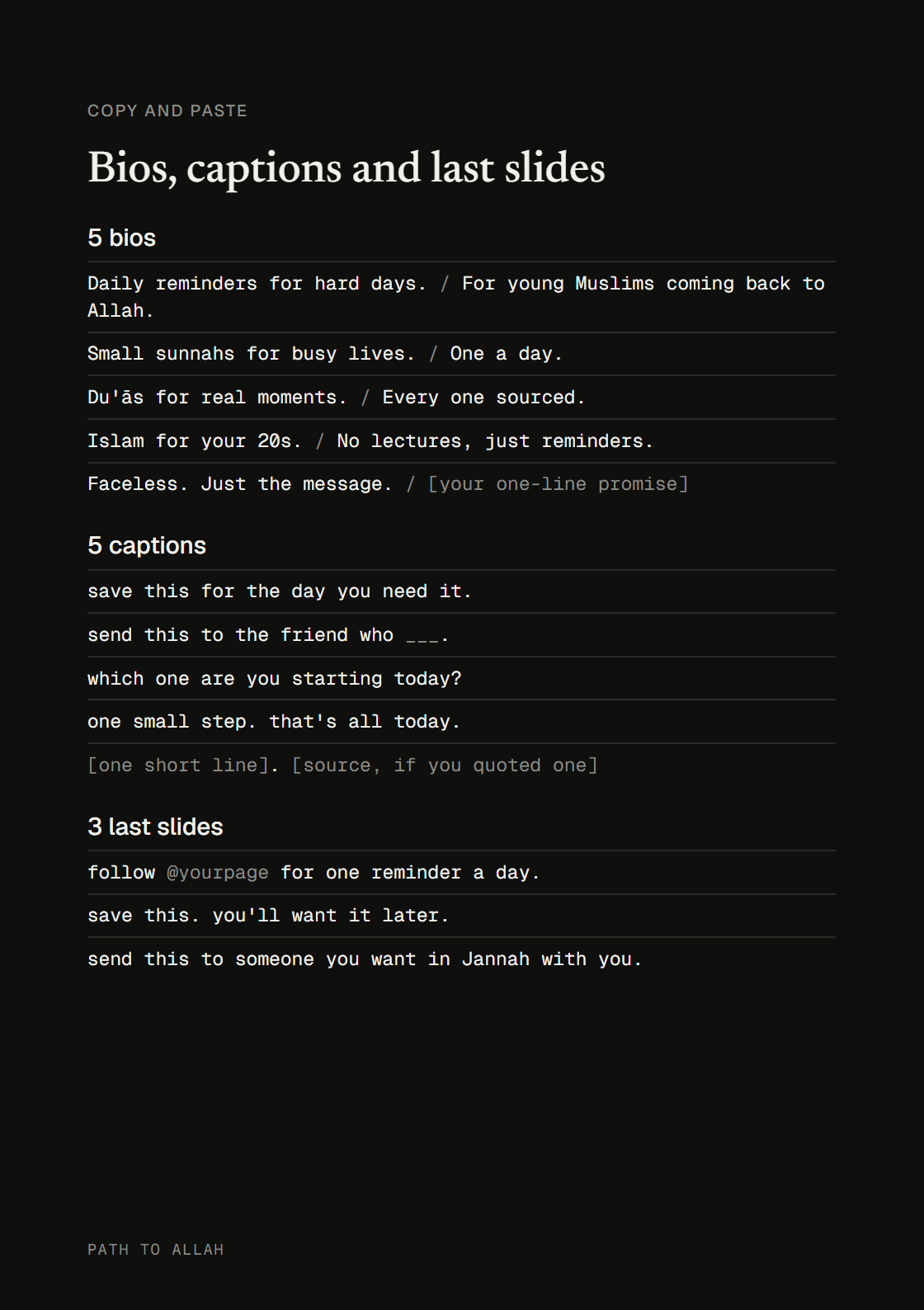 Kit page: bios, captions and last slides